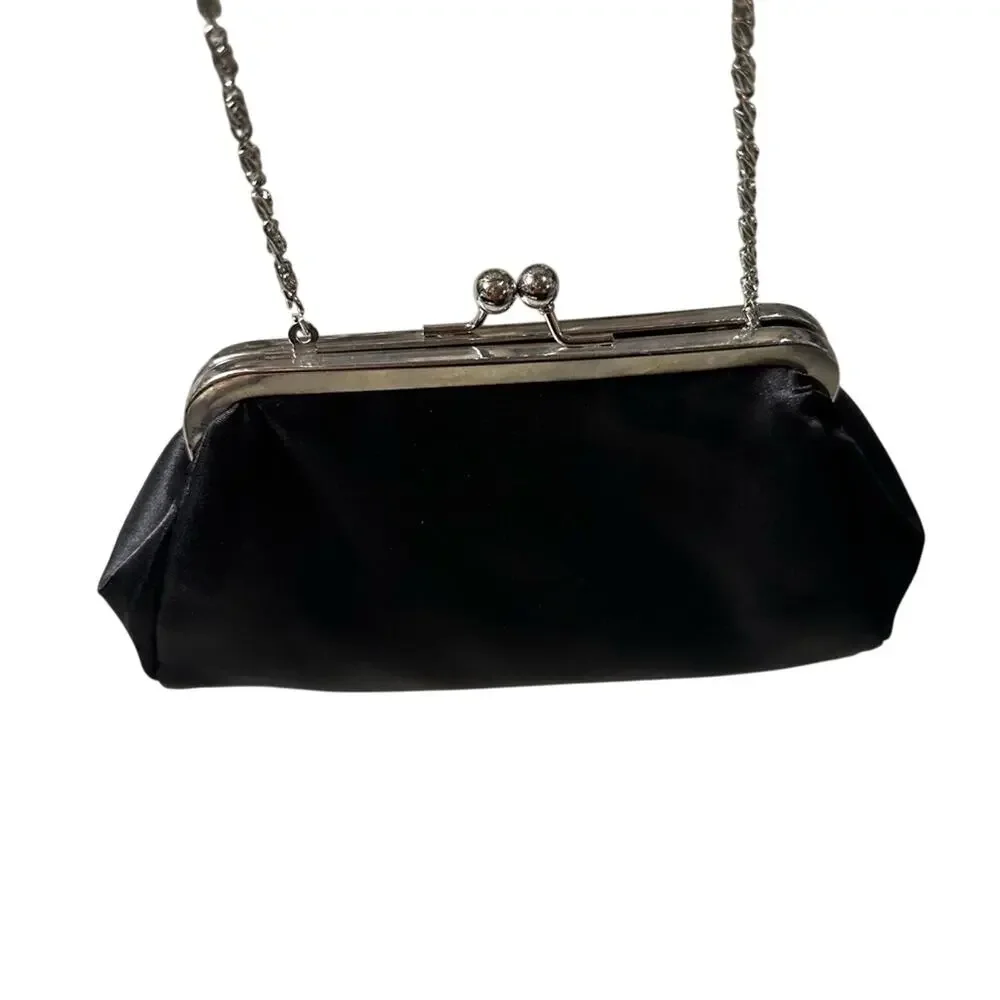 Unforgettable Moments by Lela Rose Black Satin Clutch on Chain